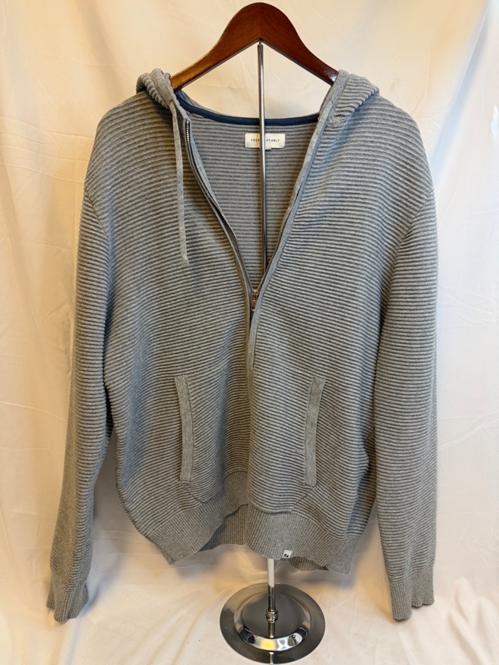 Free Assembly Light Gray Zip-Up Hooded Knit Sweater